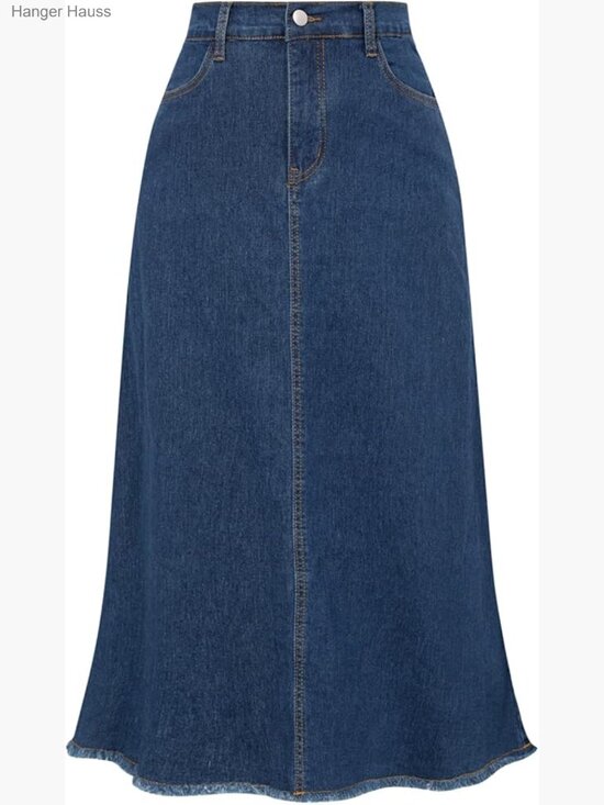 Dresses & Skirts - High Waist Raw Hem A-Line Maxi Denim Skirt with Pockets